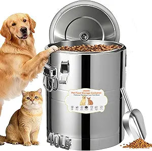 40lb Stainless Steel Dog Food Storage Container, Large Capacity Metal Pet Food Storage Container with Scoop, Airtight Dog & Cat Food Treat Bin for Dry Food Keep Fresh for Multi-Pet Households