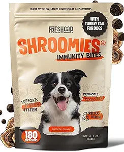 FreshCap Mushrooms Shroomies - 13 in 1 Turkey Tail Mushroom for Dogs, Super Blend Mushroom Supplement for Dogs, Dog Immune Support, Calming Treats (180 Soft Chews)