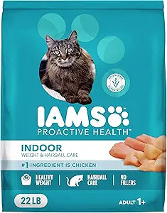 IAMS Proactive Health Indoor Weight Control & Hairball Care Adult Dry Cat Food, Chicken & Turkey Recipe, 22 lb. Bag