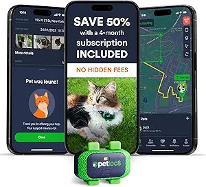 Cat GPS Tracker â€“ Smallest Waterproof Pet Tracking Device with App, Real-Time Location, Smart Alerts & Geo-Fence, Long-Life Battery, Collar-Compatible â€“ iOS & Android (4-Mo Subscription Included)