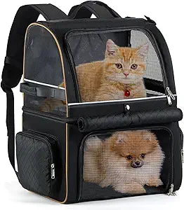 Lekebobor Double Cat Backpack Carrier for 2 Cats, Double-Compartment Pet Carrier Backpack for Two Small Cat or One Medium Cat, Cats Carrier Backpack Dog Carrier Backpack Fits Up to 24 Lbs,Black