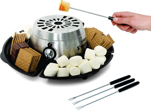 Salton Electric S'Mores Maker - Perfect Gift for Date Night - Temperature Control, 4 Lazy Susan Trays & 4 Roasting Skewers Included