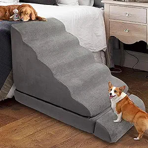 Dog Stairs/Steps for High Beds up to 30-36 inches, 30 Inch Height Pet Steps for Small Dogs/Old Pets, 30D Foam Dog Ladder for Large Dogs, Non-Slip Dog Ramp for Bed, Grey