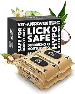 Lick-Safe Daily Pet Wipes for Dogs & Cats - Vet-Approved & Hypoallergenic - Cleans Mud, Odor & Dander - Wipes for Paws, Face & Butt - 10% to Charity - Earth-Friendly & Unscented Cleaning - Pack of 400