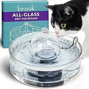 Brook Glass Pet Fountain (90oz/2.7L) â€“ Cat & Dog Water Fountain â€“ Glass Cat Fountain & Automatic Water Dispenser for Drinking