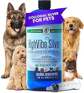 Colloidal Silver for Dogs & Cat Wound Care, Immune Support & Skin Solution - All Pet Health Care for Itch, Sores, Wounds, Hotspots & More with Syringe (32 oz)