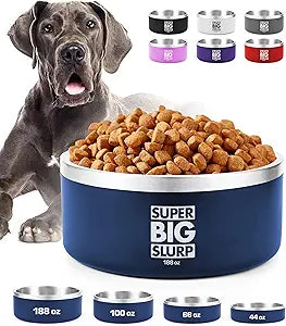 Tuff Pupper Heavy Duty Insulated Dog Bowl | Double Wall Stainless Steel Dog Food Dish | Non-Slip Spill Proof Dishwasher Safe Cat Bowl | Water Dish for Feeding Large Medium Small Pets (188oz, Blue)