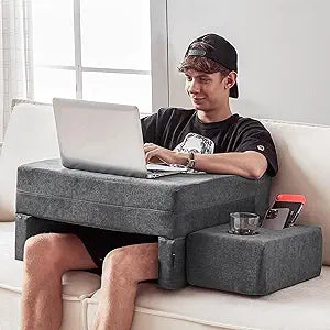 Lap Desk Pillow for Laptop, Large Reading Pillow for Adult, Arm Rest Pillow with Cup Holder, Memory Foam Bed Desk for Working, Gaming, Reading, Laptop Desk for Couch Bed Floor(Grey)