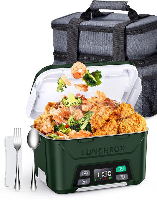 EAST OAK Cordless Electric Lunch Box for Adults, Dark Green, 2-Layer