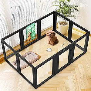FXW AuraSpace Acrylic Indoor Dog Playpen for Puppies and Small Dogs, 24 Inch, 10 Panels, Black
