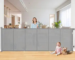 120 Inch Retractable Baby Gates Extra Wide, 41 Inch Reinforced Extra Tall Gate for Large Openings, Mesh Safety Gate for Kids Pets, Retractable Dog Gate for Stair Hallways Doorway Indoor Outdoor, Gray