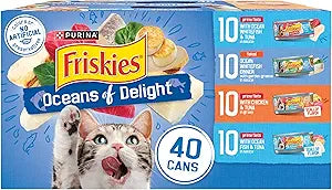 Purina Friskies Wet Cat Food Variety Pack, Oceans of Delight Flaked and Prime Filets - (Pack of 40) 5.5 oz. Cans