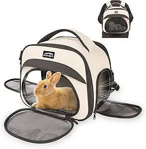 Bunny Backpack, Breathable Collapsible Small Pet Carrier with Safety Leash - for Puppies, Kittens, and Ferret Weighing up to 8 lbs, Designed for Travel, Walking and Outdoor Use Cat Bag, Beige