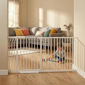 Extra Wide Baby & Dog Gate 62-67 Inch, Pressure Mounted No Drilling, Adjustable Indoor Safety Gate for Stairs & Wide Doorways - Metal Design for Kids and Pets, White