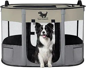 Rest-Eazzzy Dog Playpen, Foldable Kitten Playpen for Medium Dogs, Portable Pet Puppy Playpen with Removable Shade Cover, Indoor Outdoor Travel Camping Use for Small Pets with Carrying Case (XL, Grey)