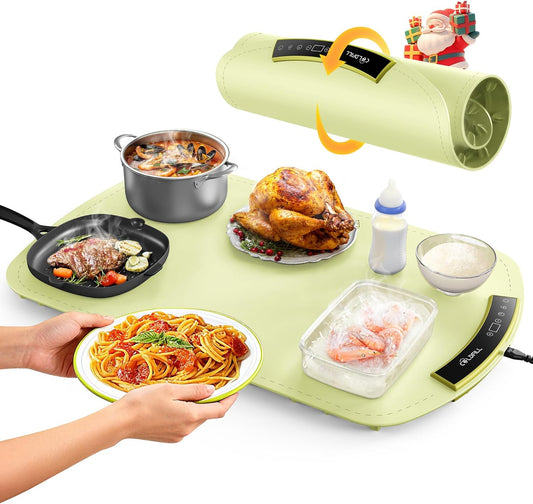 COLDFILL Warming Mat for Food, Electric Food Warming Mat with 8 Temp Level and 4H Timer, Silicone Chafing Dishes(24"x16"), Rollable & Portable Warming Trays for Buffets Party (Green)