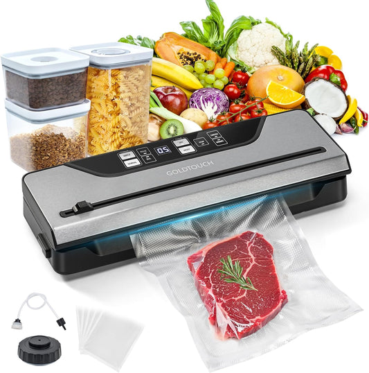 Vacuum Sealer for Food Electric Mason Jar Vacuum Sealer Machine Digital Display 8 In 1 Simplified Presets With Built in Cutter 3 Food Storage Container and Full Starter Kit