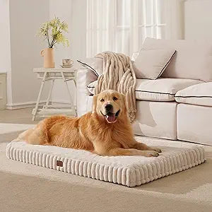 Orthopedic Dog Bed for Large Dog, Waterproof Pet Bed,Non-Slip Bottom and Egg-Crate Foam with Removable Washable Cover Crate Bed,Cream,36"x27"x3"