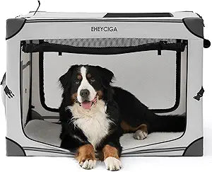 EHEYCIGA Collapsible Dog Crate 42 Inches, Portable Travel Crate for Extra Large Dogs, Soft Foldable Pet Kennel with 4-Door Mesh Windows Indoor & Outdoor, Grey