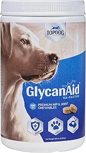 TopDog Health GlycanAid HA Advanced Joint Nutrition for Dogs (150 Chewable Tablets) Made in USA with USA Ingredients: Glucosamine HCL, Chondroitin, Hyaluronic Acid, MSM