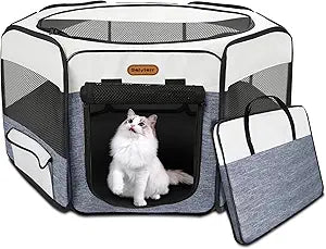 Dog Playpen, Portable Pet Play Pen Foldable Carrying Case, Puppy Pens Outsid for Small Cat Indoor/Outdoor, Removable Mesh Shade Cover