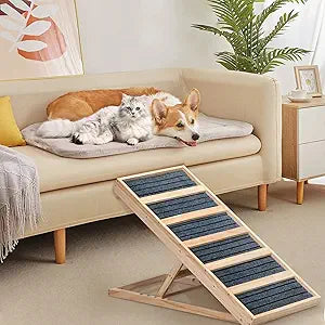 Dog Ramp for Bed,39" L Dog Ramp for Couch with Non-Slip Mat,Wooden Pet Ramp for Dogs to Get on Bed, Adjustable Dog Bed Ramp of 4 Height from 13" to 24" for Small Medium Dogs,132lbs Capacity