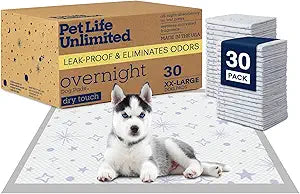 Pet Life Unlimited Overnight Extra Extra Large Puppy Pads â€“ 30" x 36", 30 Count (XXL) | Stylish Dog Training Pads with Odor Controlling Wetness-Activated Jasmine Honey Scent | USA Made