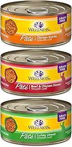 Wellness Natural Pet Food 8957 Complete Health Natural Canned Grain Free Wet Pate Cat Food, Variety Pack, 5.5-Ounce Can (Pack of 30)