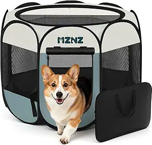 Dog Playpen, Portable Puppy Pet Crate Indoors for Small/Medium Dogs Cats Rabbits, Foldable Dog Cage Enclosure for Outdoor, Pop Up Dogs Tent Kennel with Carrying Case, Grey
