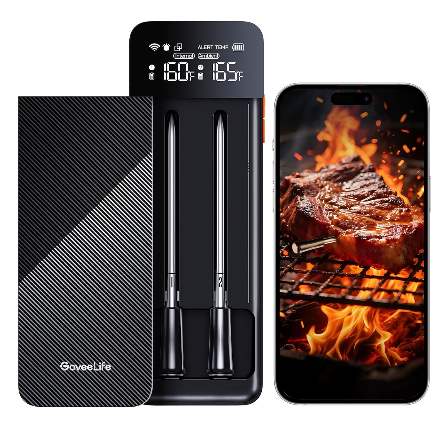 GoveeLife Bluetooth Wireless Meat Thermometer with 2 Probes, Standalone Digital Base, WiFi Unlimited Range, ±1.8℉ Accuracy, IP68 Waterproof Real Time Monitoring, for Kitchen, BBQ, Grill, Oven, Smoker