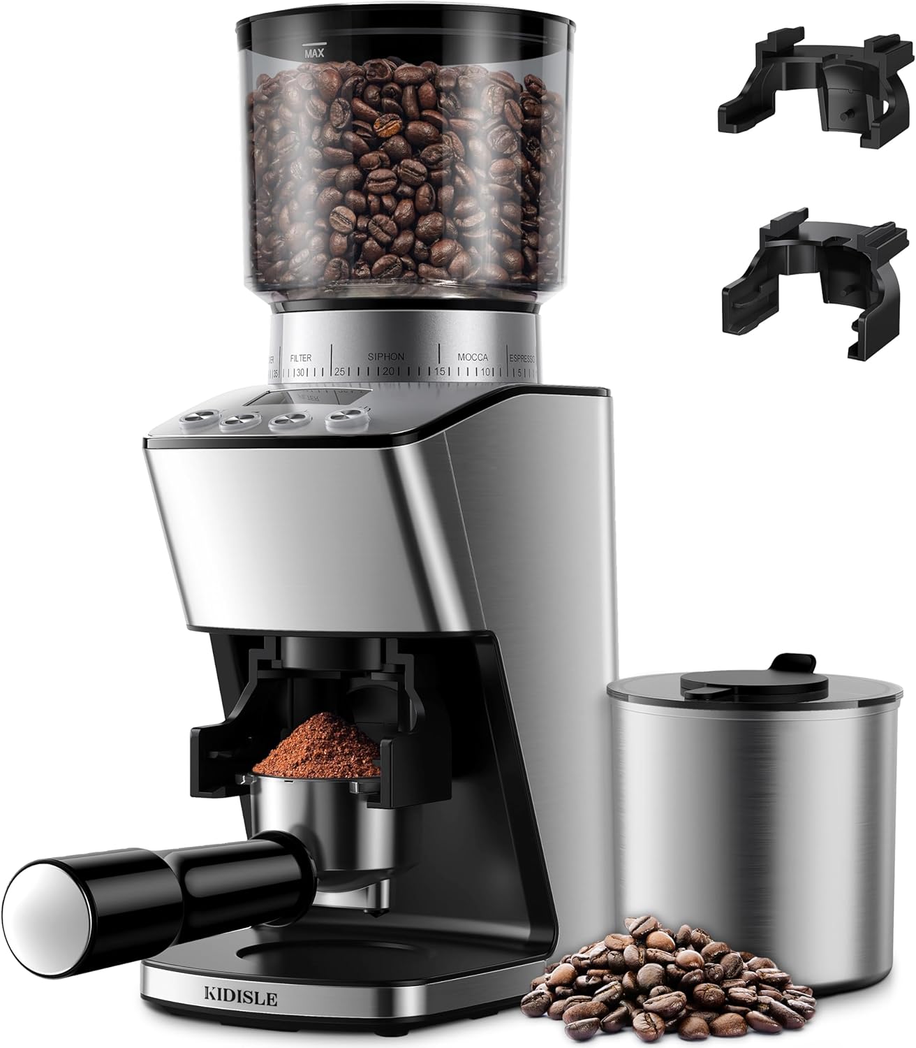 Conical Burr Coffee Grinder Electric, Espresso Grinder for Home Use, Burr Mill with 51 Grind Settings, Precision Electronic Timer, Stainless Steel Container