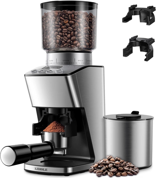 Conical Burr Coffee Grinder Electric, Espresso Grinder for Home Use, Burr Mill with 51 Grind Settings, Precision Electronic Timer, Stainless Steel Container