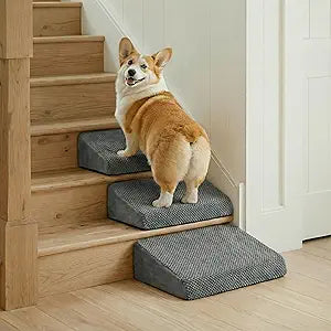 3-Pack Dog Ramp for Stairs, 40D Dog Stairs for Small Dogs with Gentle Slope, Pet Steps for Staircase Stairs, Steps and Stairs Assist for Injured & Aged Pets with Self-Sticky Pads to Fix