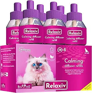 Calming Cat Diffuser Refill & Anti Anxiety Pet Products - Feline Calm Pheromones & Cats Comfort - Stress Relief with New Zone, Fighting with Dogs & Behavior Control (6 Pack (Diffuser not included))