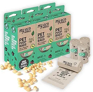 MyEcoWorldÂ® Compostable Pet Poop Bags - Made with Corn and Other Certified Compostable Materials - 360 Bags - 24 Roll - Extra Strong - Leak Proof - Unscented - Easy to Open