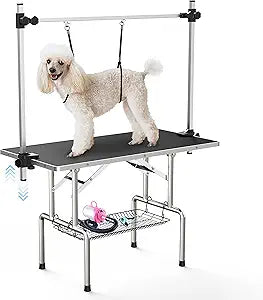 Lyromix 36''Large Dog Grooming Table, Adjustable Cat Drying Desktop with Arms, Nooses, Mesh Tray, Foldable Pet Station at Home, Maximum Capacity Up to 330Lb, 36inch, Black