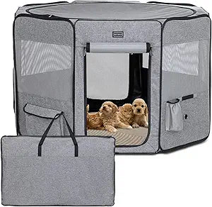 Petsfit Portable Dog Playpen 36" Portable Pet Play Pens for Small Medium Dogs, Cat Playpen Indoor/Outdoor with Carring Case, Removable Zipper Top and Bottom,Medium (36"x36"x21")