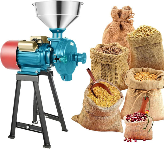 Electric Grain Mill Grinder 2200W 110V, Spice Grinders Commercial Corn Mill with Funnel, Dry Feed Grain Mill Machine, Thickness Adjustable Powder Grinder for Grain Corn Rice Herbs