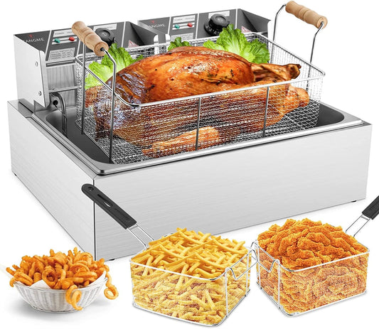 TANGME Commercial Deep Fryer, 3400w Electric Countertop Fryer with 3 Baskets, 22L\/23.25Qt 1mm Thickened Stainless Steel Oil Fryer with Temperature Limiter for Restaurant, UL Certified