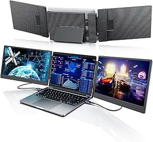 S3 Laptop Screen Extender, 14'' Triple Portable Monitor for Laptops Plug and Play, 1080P FHD IPS Laptop Monitor Extender for 13''-16.5'' Laptops Compatible with Windows, Chrome, Switch