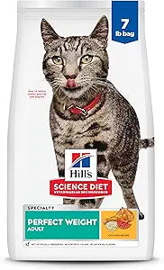 Hill's Science Diet Perfect Weight, Adult 1-6, Weight Management Support, Dry Cat Food, Chicken Recipe, 7 lb Bag