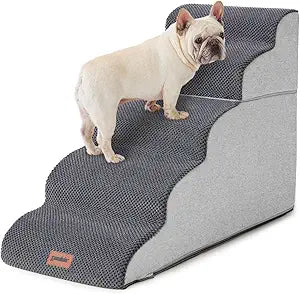 Dog Stairs Ramp for High Beds Up to 25" H - 5 Step Pet Stairs for Small to Large Dogs, 35D Foam Dog Steps for Couch with Non-Slip Bottom Grey