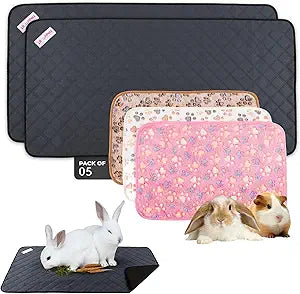 Bunny Cage Mats, 5 Pcs, Fit Midwest, Absorbs Moisture & Odors, Soft Guinea Pig Blankets, Comfortable Fleece Cage Liners, Washable Rabbit Bedding