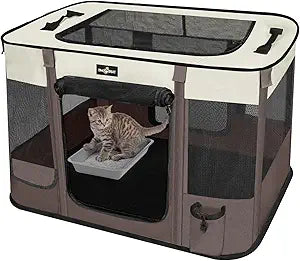 Foldable Pet Kitten Playpen, Upgrade Waterproof Portable Cat Dog Playpen Kennel Tent for Small Dog Cat, Retractable Shade Cover, Indoor Outdoor Use for Small Pet.