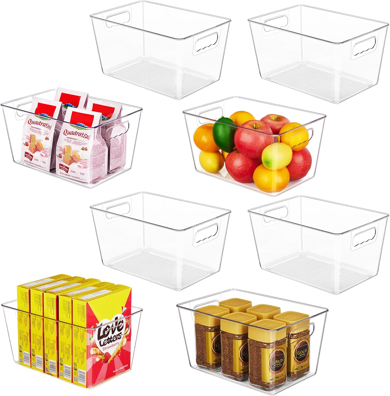 YIHONG Clear Plastic Storage Bins, 8 Pack Pantry Organizer Bins with Handle for Kitchen, Freezer,Cabinet,Closet Organization and Storage