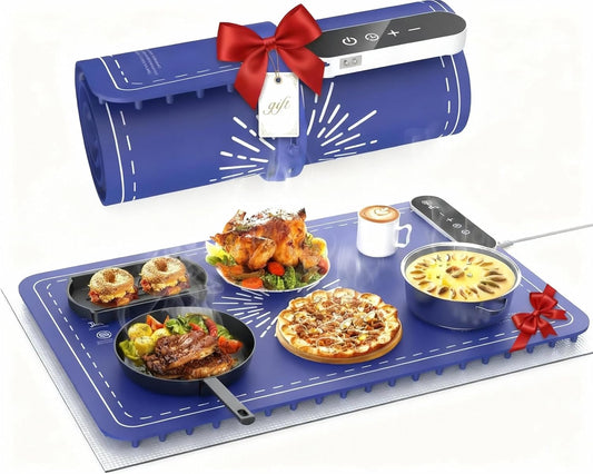 Warming Mat for Food, Upgrade 248℉ Food Warming Mat, Electric Warming Tray with Insulation Pad and 9-Level Temperature, Silicone Heating Mat for Buffets, Party, Gatherings, Everyday Use (LARGE)