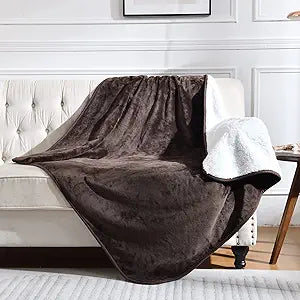 Waterproof Blanket for Bed Couch Sofa, Soft Liquid Pee Proof Pet Blanket for Dog Puppy Cat, Reversible Sherpa Fleece Furniture Protector (Brown, 60x80 inches)