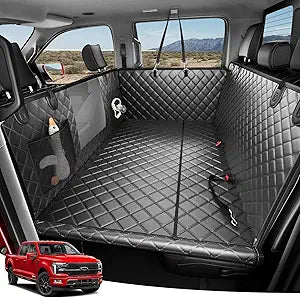 Zanch Heavy-Duty Dog Truck Seat Cover, Flat Solid Back Seat Extender for Multi Large Dogs, Hard-Base Supports 450 lb, Waterproof Hammock Protector, XL for Full-Size Crew Cab Trucks & SUVs, Black