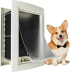 mestyl Dog Door for Wall, Pet Door, Doggie Door with Telescoping Tunnel, Double Magnetic Flaps and Sliding Lock Panels, 3-Flap Dog Door and Cat Door, Easy to Install, White, Medium