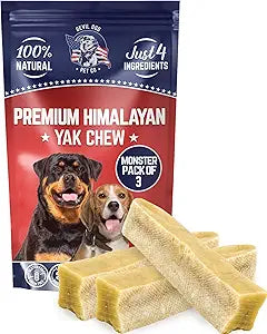 Devil Dog Pet Co. Himalayan Yak Cheese Dog Chews, Monster - 3 Pack, 100% Natural & Healthy, Lactose-Free, Long-Lasting Dog Treats, Premium Yak Milk Chew Bones for Dogs